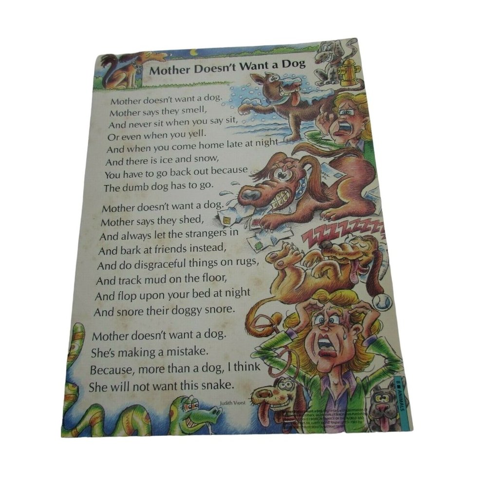Mother Doesn't Want a Dog School Poster Judith Viorst 30253 Poetry VNTG